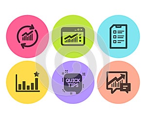 Quick tips, Web traffic and Efficacy icons set. Update data, Checklist and Accounting signs. Vector