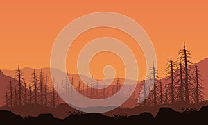 Quiet afternoons in the countryside with a nice mountainous background. Vector illustration