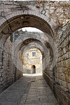 Quiet arch covered alley in Old City Jerusalem