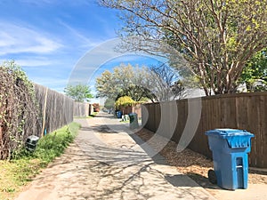 Quiet back alley in residential area near Dallas, Texas