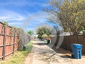 Quiet back alley in residential area near Dallas, Texas