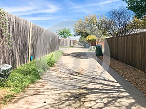 Quiet back alley in residential area near Dallas, Texas