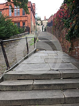 Quiet back steps leading up to Lincoln Cathedral