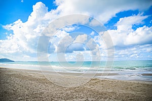 quiet beach sea tropical ocean on summer blue sky and background
