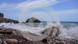 Quiet beach and stormy sea