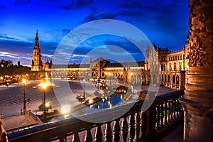 Quiet evening at Plaza de EspaÃ±a in Sevilla, Spain