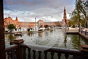 Quiet evening at Plaza de EspaÃ±a in Sevilla, Spain