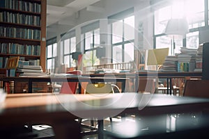 Quiet Haven: An Empty High School Library Bathed in Light