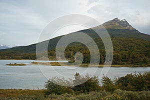 Quiet lake guarded by a mountain in Patagonia