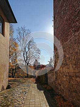 Quiet narrow street in the heart of an old town of Cesis, Latvia. 