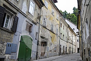 Quiet narrow street in the historic old city centre. Ljubljana is the capital and largest city of Slovenia