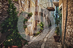 Quiet narrow street in an old village of Pano Lefkara. Larnaca District, Cyprus