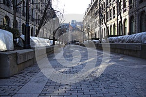 Cobblestones on a quiet Old Montreal street