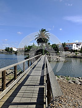 Footbridge at the fishing pond in La Coronada, Badajoz - Spain photo