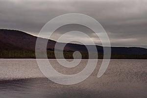 Quiet pond on overcast winter day