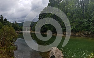 The quiet river Prut among the mountain forest
