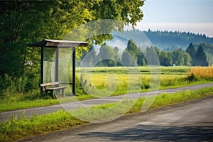 quiet rural bus stop with surrounding nature