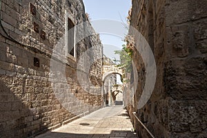 The quiet  small St James Street in the Armenian quarter in the old city of Jerusalem, Israel