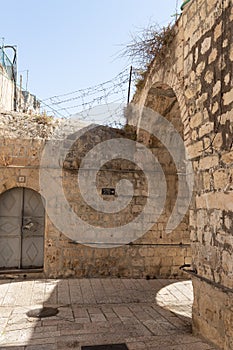 The quiet  small St James Street in the Armenian quarter in the old city of Jerusalem, Israel