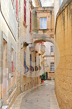 Quiet street of the ancient city of Mdina in Malta