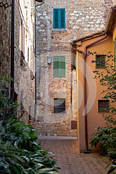 Quiet street and buildings in Pienza, Tuscany, Italy