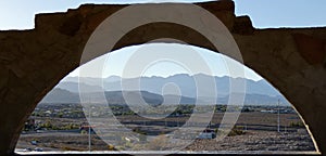 The quiet suburbs of Las Vegas, framed by a semi-circle