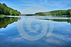 Quiet surface of the lake during sunny summer