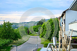 Quiet tree lined rural road in a spring landscape