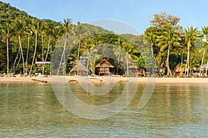 Quiet tropical greenery resort on the seashore of Sairee beach on Koh Tao island