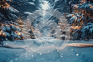 Quiet winter scene of snow-covered pine forest