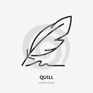 Quill flat line icon. Writing pen vector illustration. Thin sign for literature, writer logo