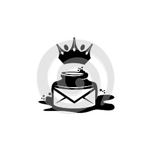 Quill icon, Ink bottle and quill pen vector design, Emblem design on white background