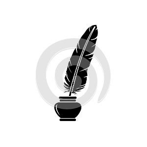 Quill ink icon on white background. Classic feather quill illustration