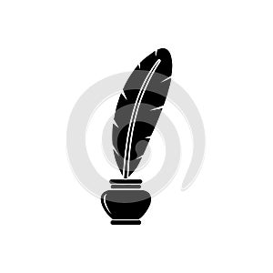 Quill ink icon on white background. Classic feather quill illustration