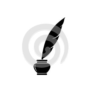 Quill ink icon on white background. Classic feather quill illustration