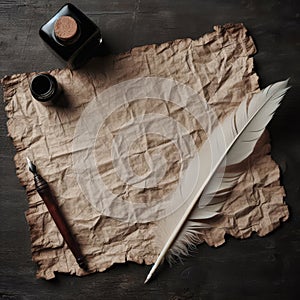 Quill and Ink on Parchment photo