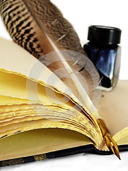 Quill & Inkwell on an book photo