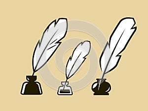 Quill pen in inkpot symbol. Education, journalism, literature concept