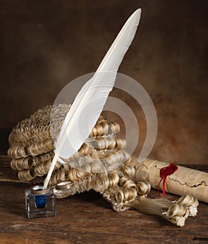 Quill scroll and wig