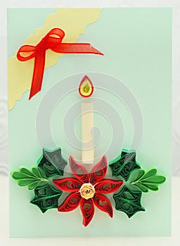 Quilling mistletoe and Christmas candle card