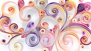 Quilling paper art background. Abstract pattern of curls and rolls of cut colored paper. Filigree paper hobby. Floral pattern in