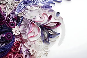 Quilling, paper craft, abstract background, purple. White background. With Generative AI tehnology