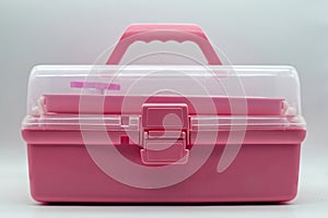 Quilling tool box isolated on white background. Barbie pink box quilling kit