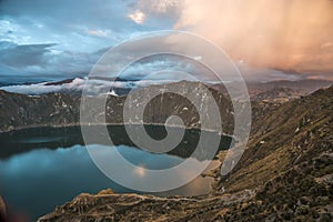 Quilotoa caldera and lake, Andes, Ecuador photo