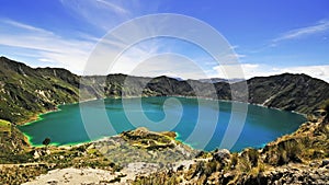 Quilotoa crater lake in the andes mountains of Ecuador