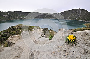 Quilotoa crater lake in the andes mountains of Ecuador