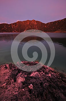 Quilotoa crater lake in the andes mountains of Ecuador