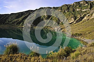 Quilotoa crater lake in the andes mountains of Ecuador