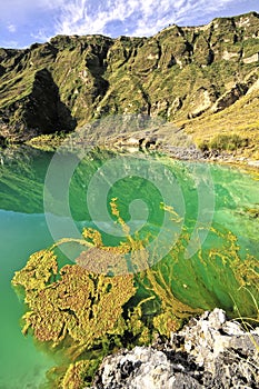 Quilotoa crater lake in the andes mountains of Ecuador