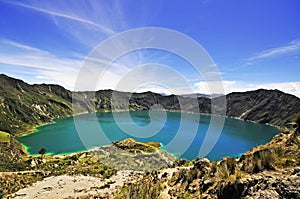 Quilotoa crater lake in the andes mountains of Ecuador